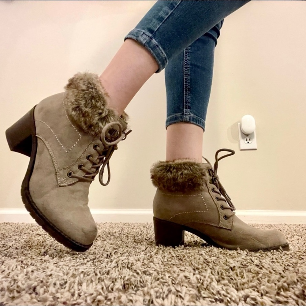 Sophie 17 "Benji" Taupe Chunky Suede Ankle Booties